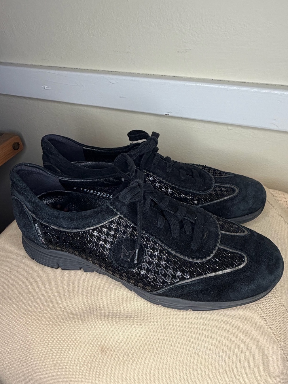 Mephisto Black Suede & Knit Lace-Up Sneakers